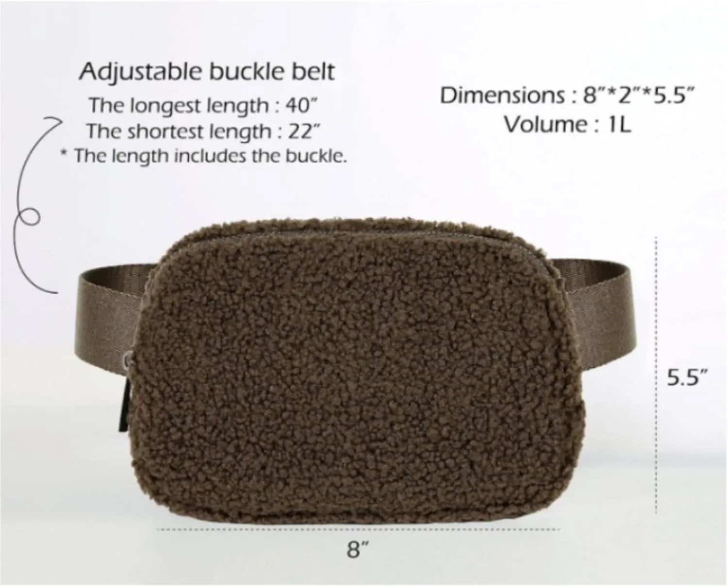 Sherpa Fleece Fanny Pack for Women & Men,Adjustable Crossbody Belt Bag for Gym, Running & Travel,Trendy Waist Pack Gift for Teens & Adults (brown,20L)