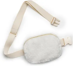 Sherpa Fleece Fanny Pack for Women & Men,Adjustable Crossbody Belt Bag for Gym, Running & Travel,Trendy Waist Pack Gift for Teens & Adults (White,20L)