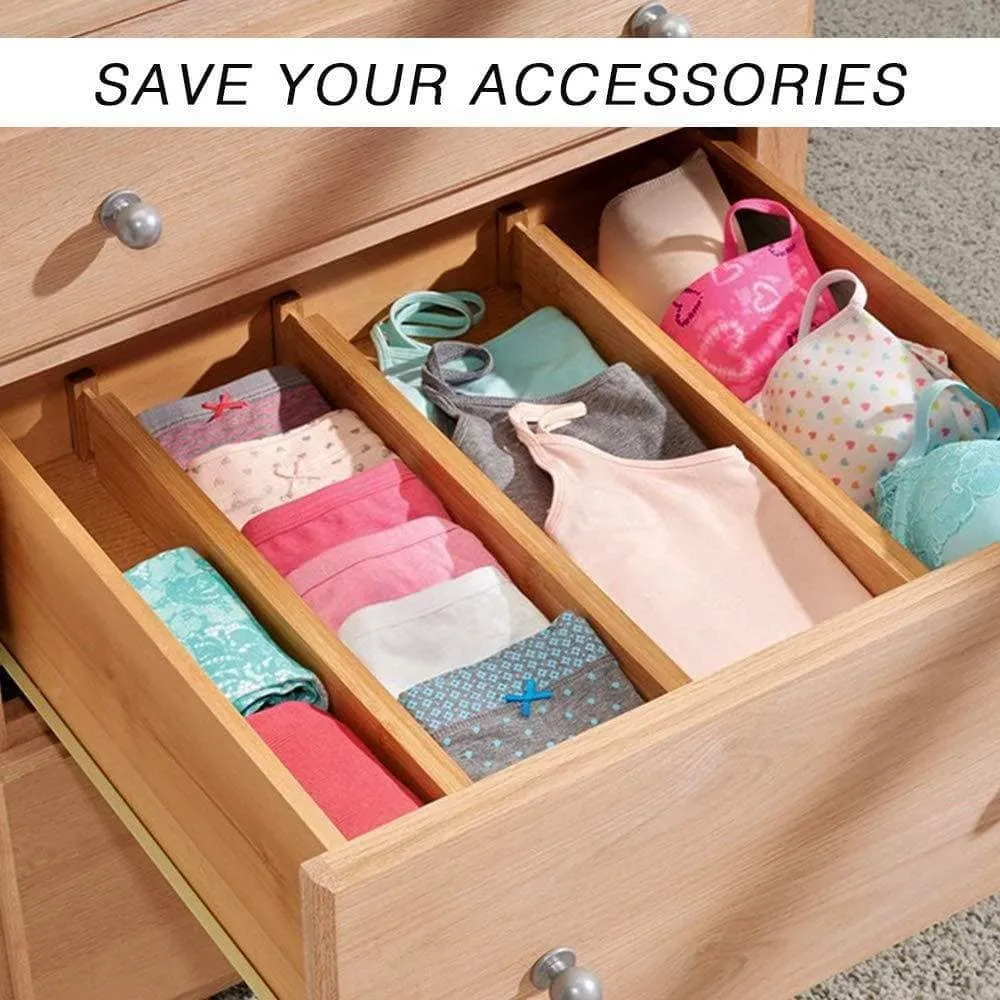 ShineMe Drawer Dividers Bamboo Set of 4 Kitchen Separators Organizers, Spring Adjustable & Expendable, Suitable for Bedroom, Baby Drawer, Bathroom and Desk