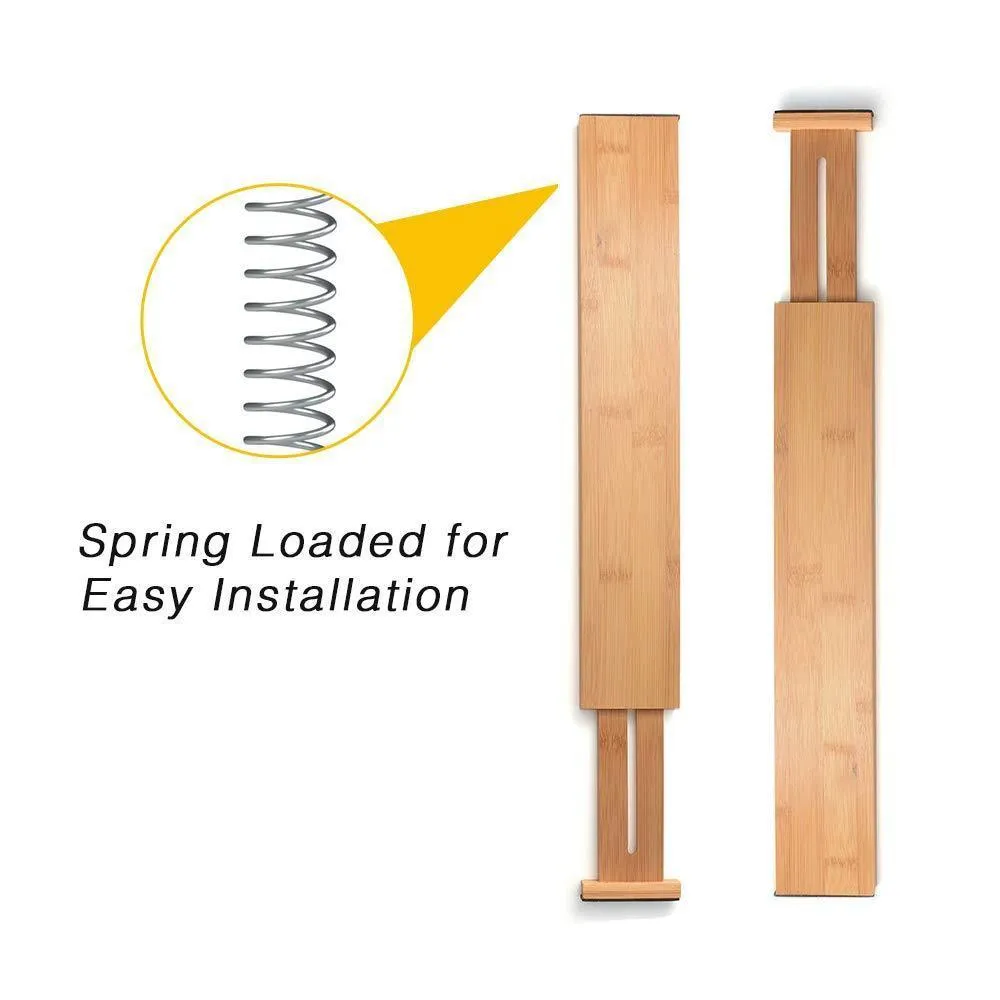 ShineMe Drawer Dividers Bamboo Set of 4 Kitchen Separators Organizers, Spring Adjustable & Expendable, Suitable for Bedroom, Baby Drawer, Bathroom and Desk