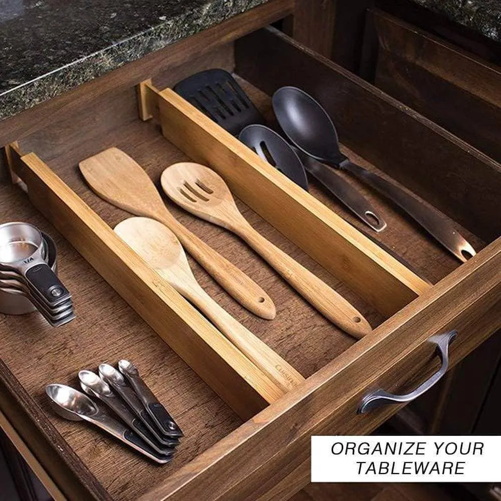 ShineMe Drawer Dividers Bamboo Set of 4 Kitchen Separators Organizers, Spring Adjustable & Expendable, Suitable for Bedroom, Baby Drawer, Bathroom and Desk