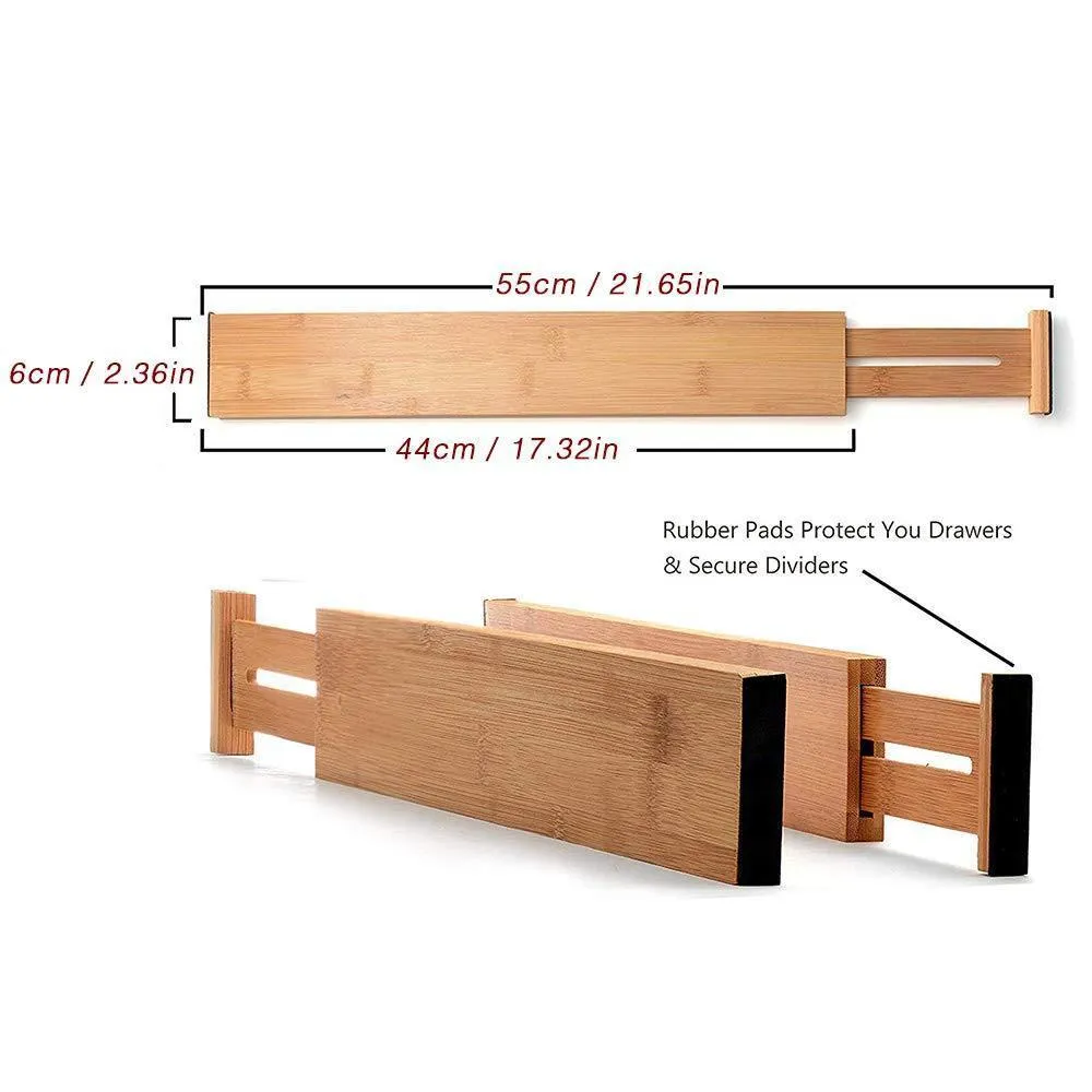 ShineMe Drawer Dividers Bamboo Set of 4 Kitchen Separators Organizers, Spring Adjustable & Expendable, Suitable for Bedroom, Baby Drawer, Bathroom and Desk