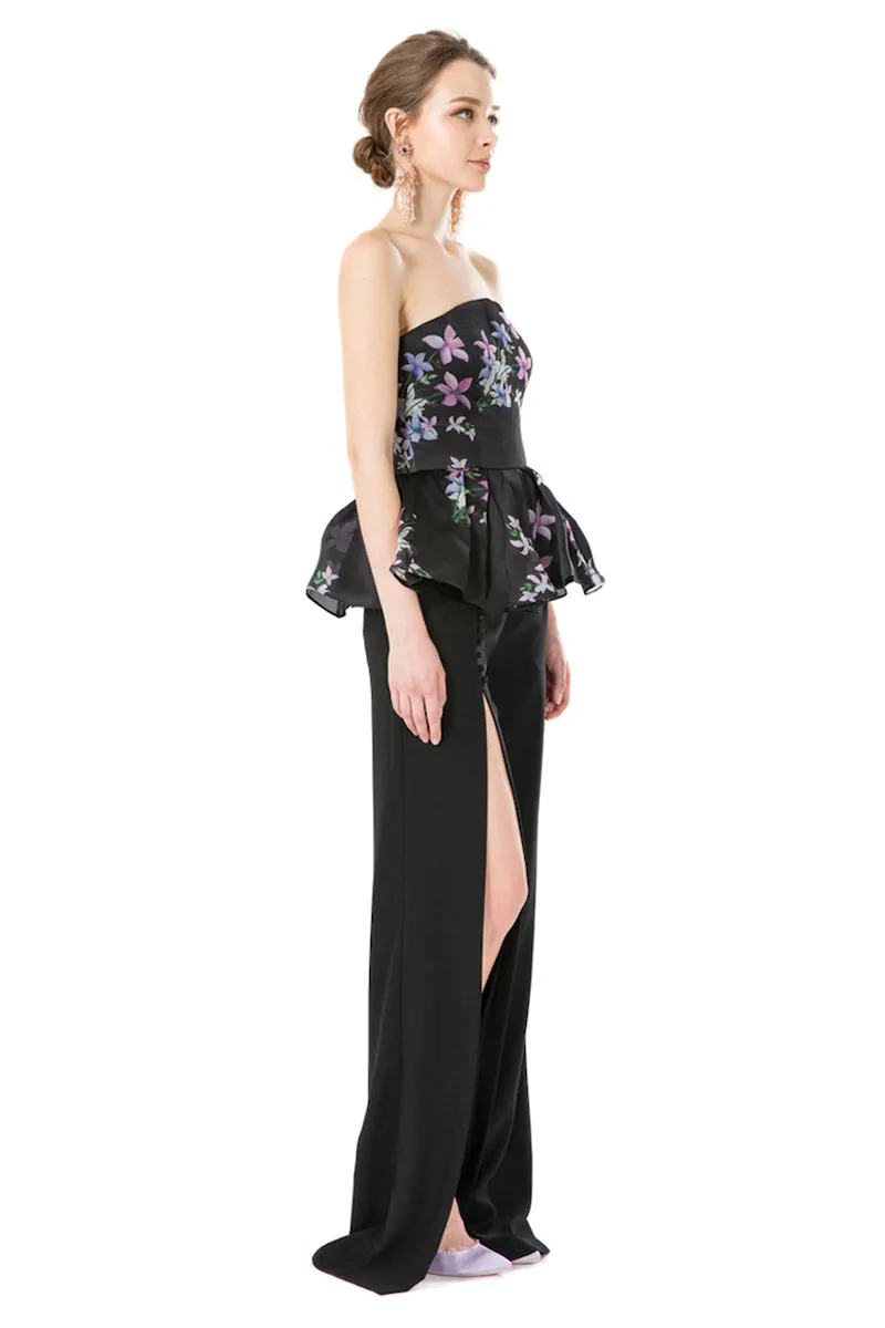 Side Slit High Waisted Trousers in Black