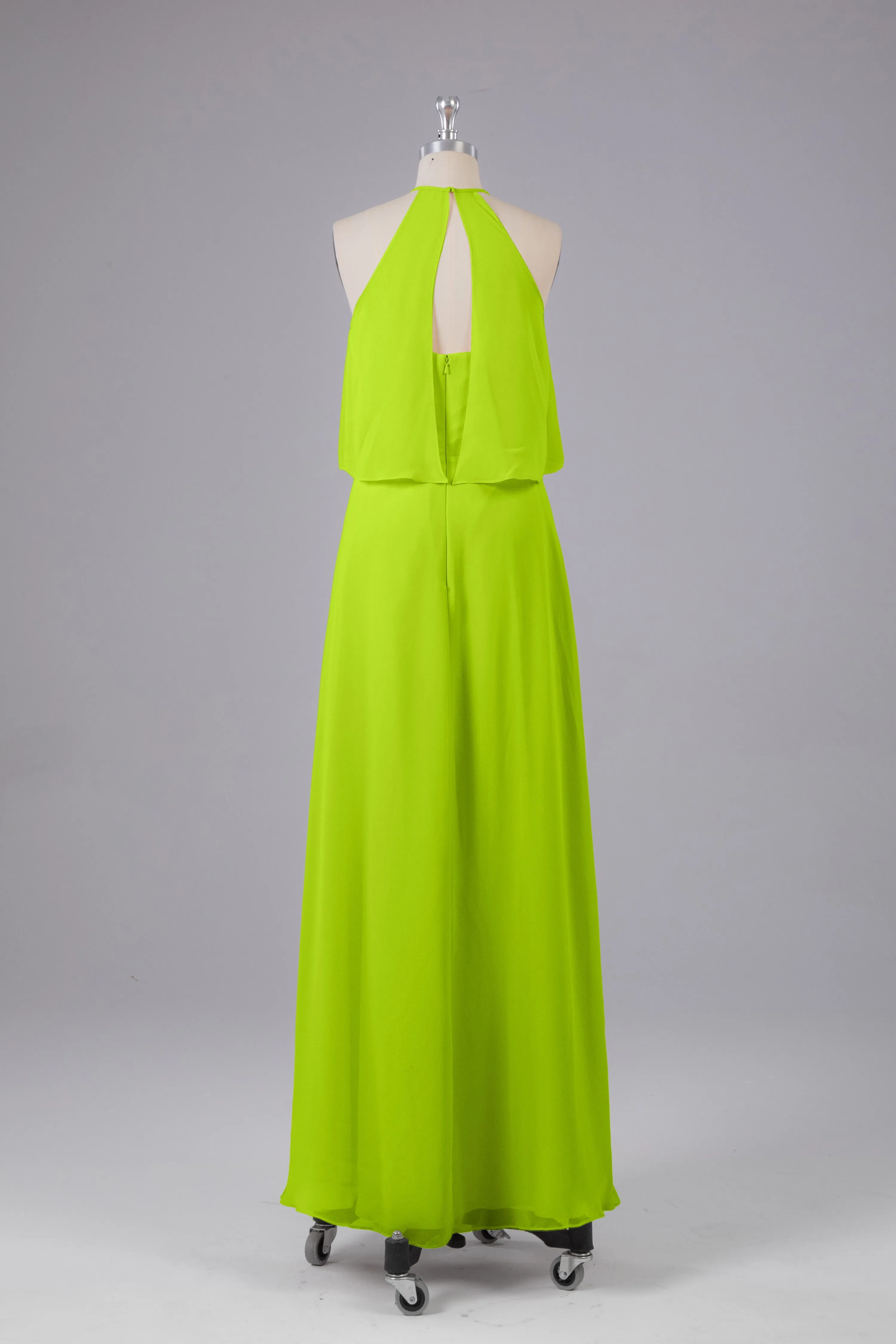 Simple Chiffon Column Halter Long Bridesmaid Dresses