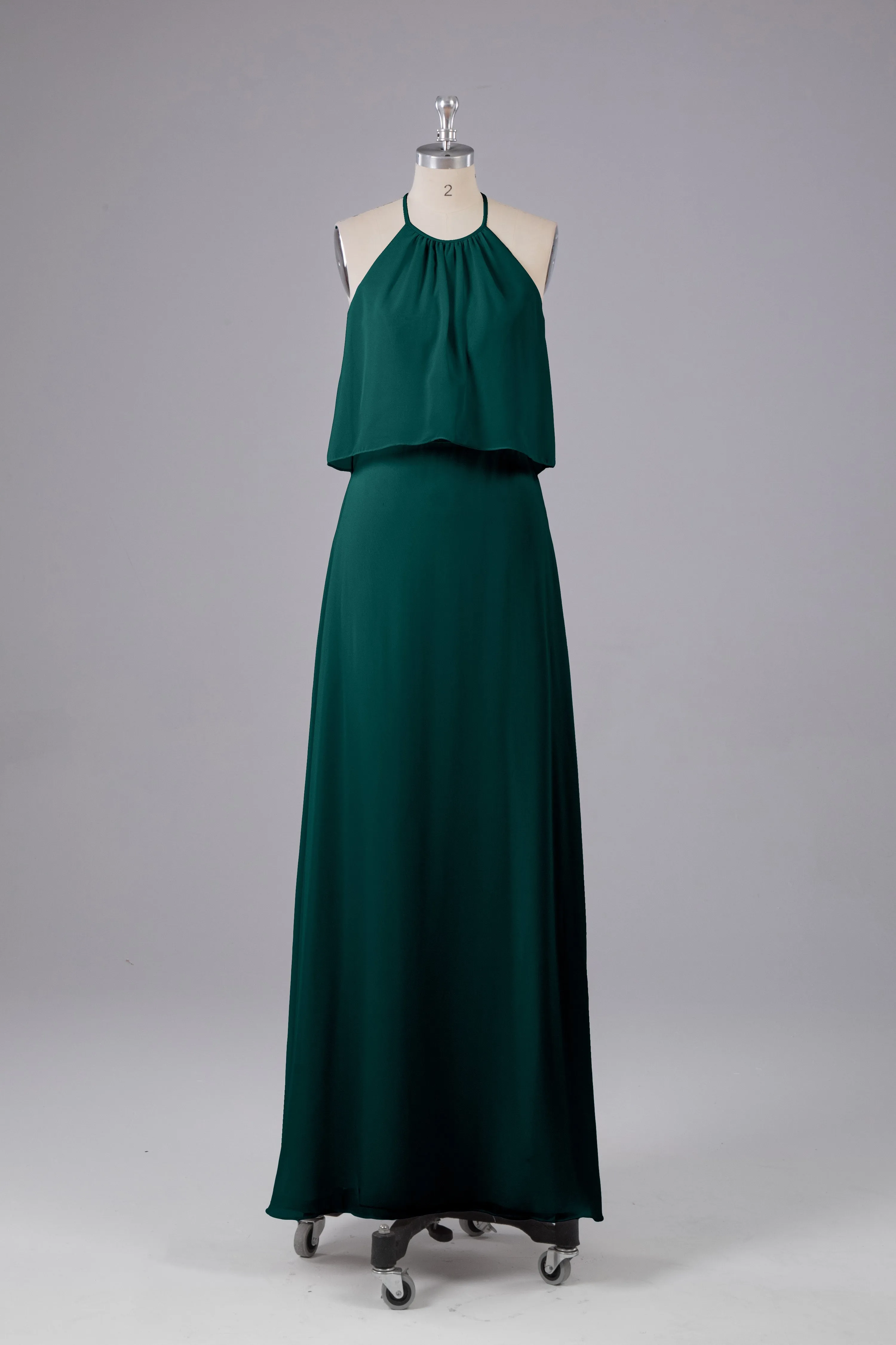 Simple Chiffon Column Halter Long Bridesmaid Dresses