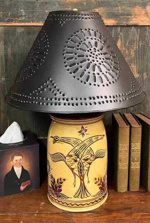 SJP-LL2 Lg Distelfink Redware Lamp with Tin Shade