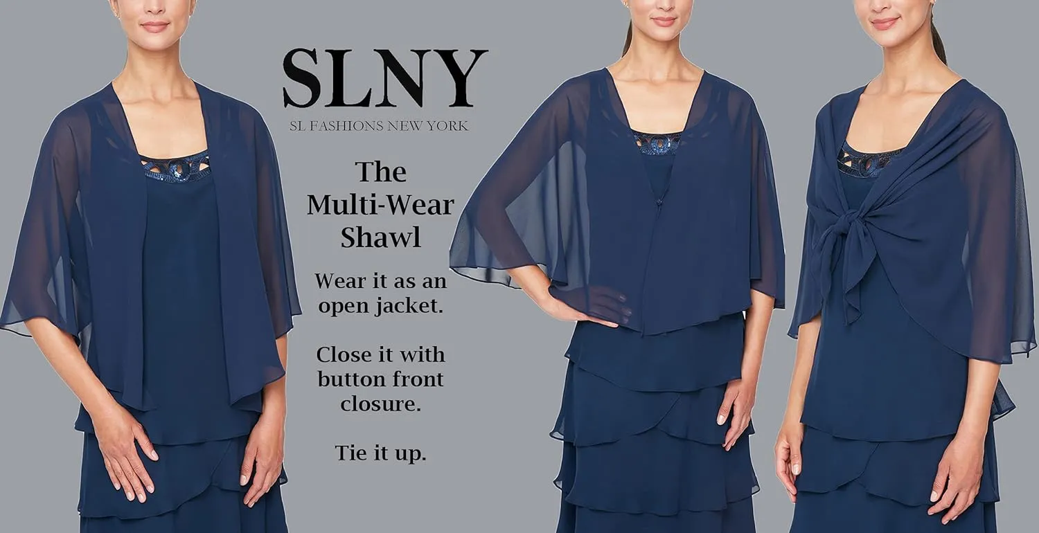 S.L. Fashions Women's Multi-wear Sheer Chiffon Shawl for Evening Dress