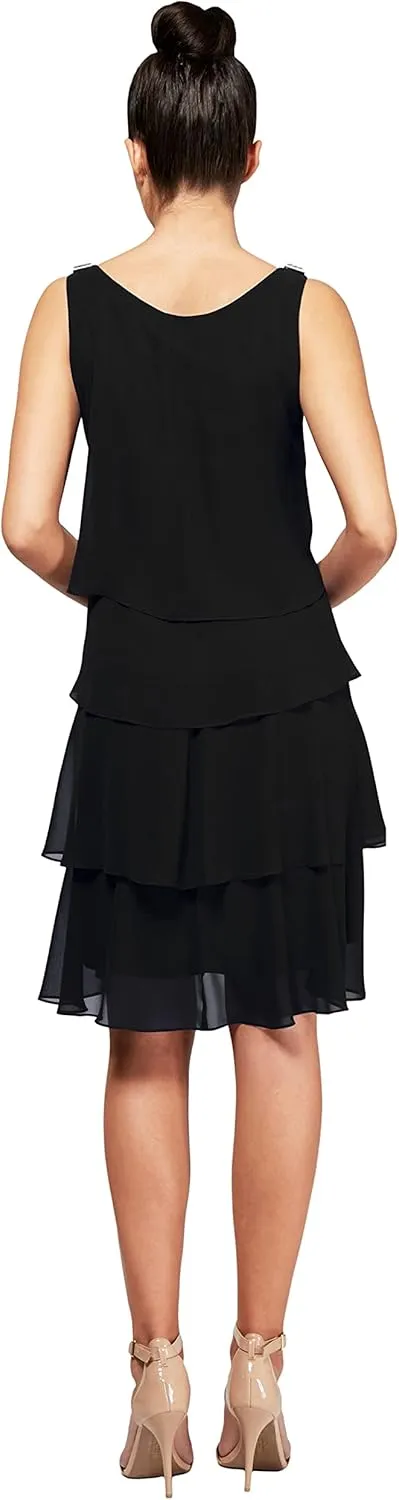 S.L. Fashions Women's Sleeveless Chiffon Tiered Cocktail Dress, Wedding Guest, Party Gown (Petite and Regular Sizes)