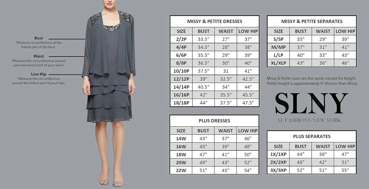 S.L. Fashions Women's Sleeveless Chiffon Tiered Cocktail Dress, Wedding Guest, Party Gown (Petite and Regular Sizes)