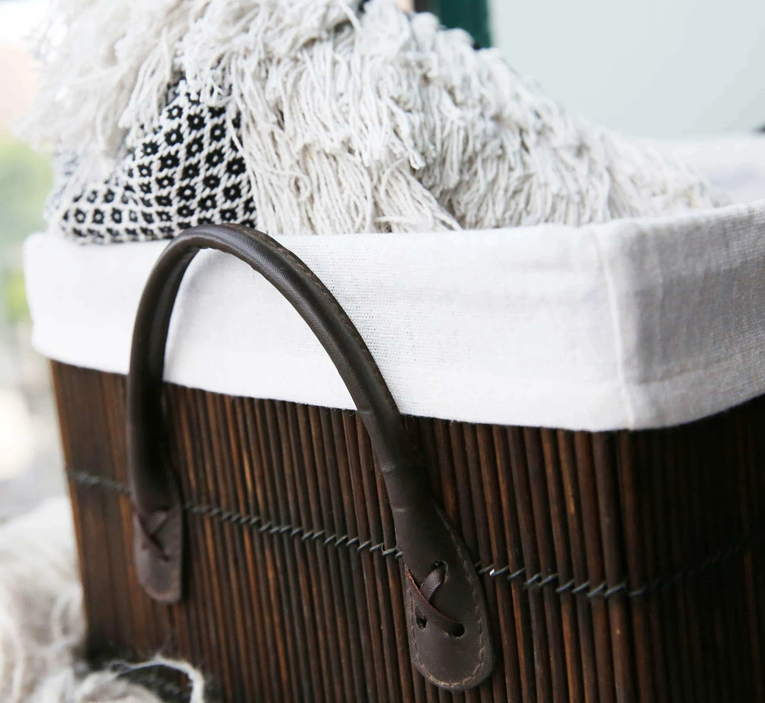 SLPR Rectangular Bamboo Baskets with Leather Handles and Lining (Set of 3) | Farmhouse Rustic Country Style Storage for Closet Bedroom Kitchen Nursery
