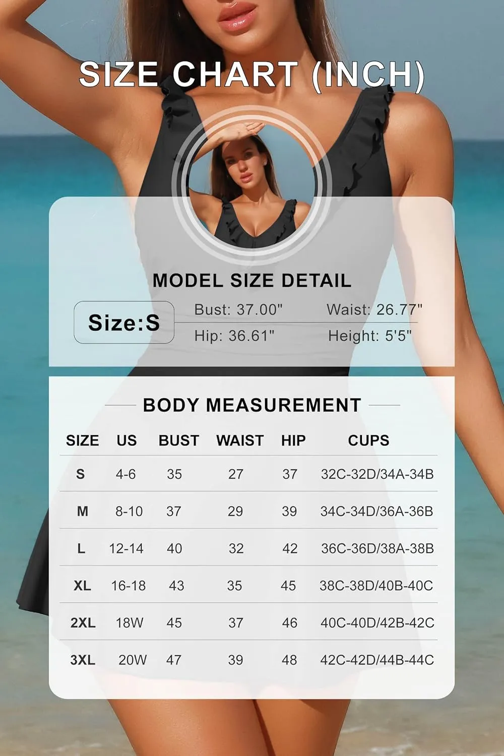 Smismivo Swim Dress Women Tummy Control Slimming One Piece Swimsuit Ruffle Skirt Modest Full Coverage Ruched V Neck Swimwear