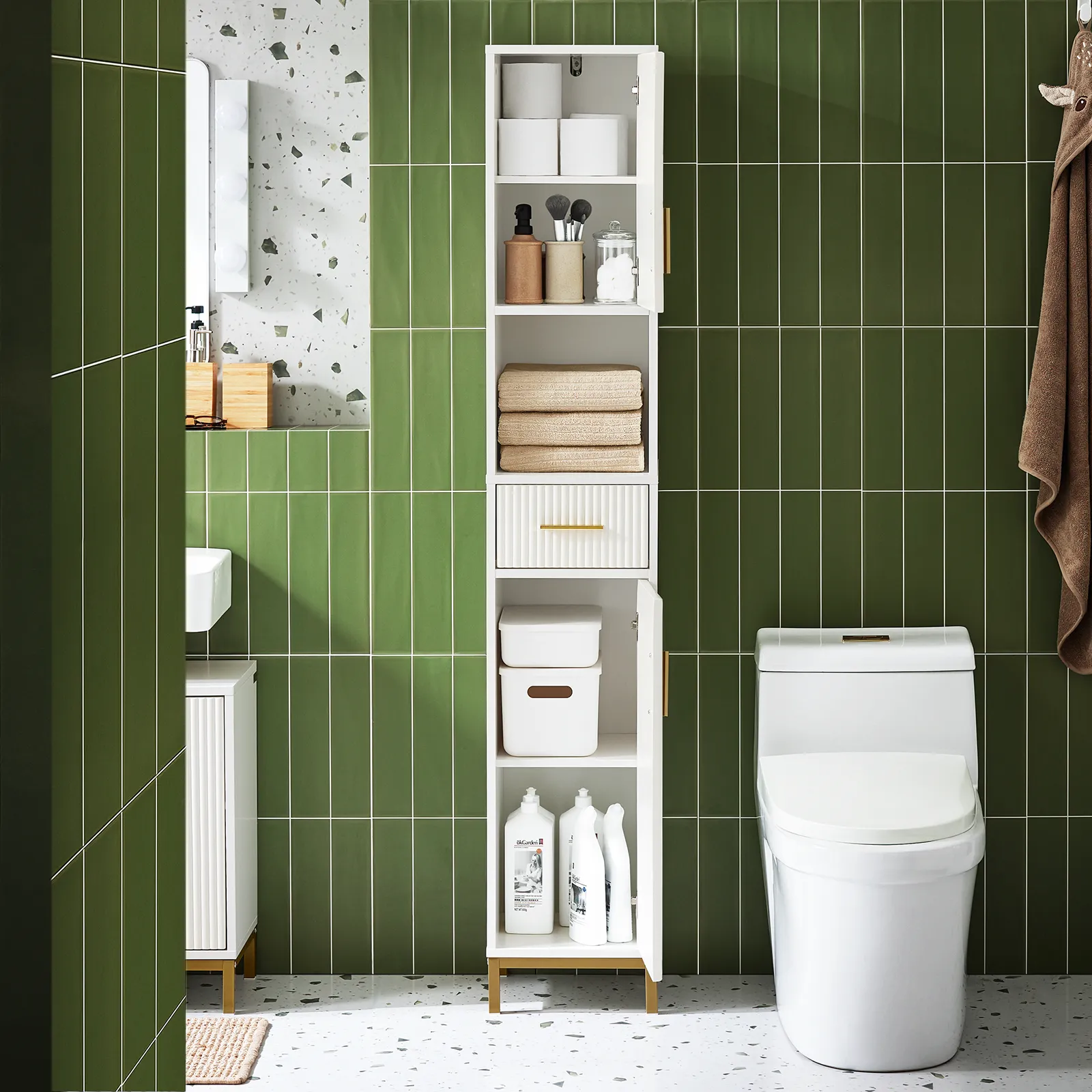 SoBuy Bathroom Tall Cabinet Cupboard Bathroom Storage Cabinet BZR181-W