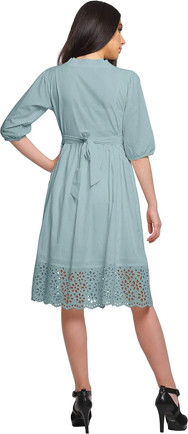 Solid Midi Dress for Women Plus Size Lace Details Clothing Summer Wear