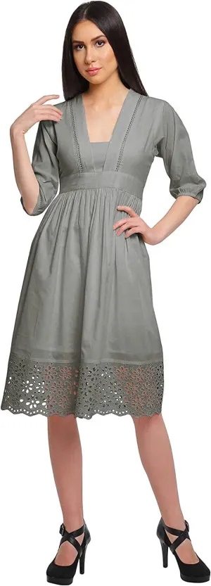 Solid Midi Dress for Women Plus Size Lace Details Clothing Summer Wear
