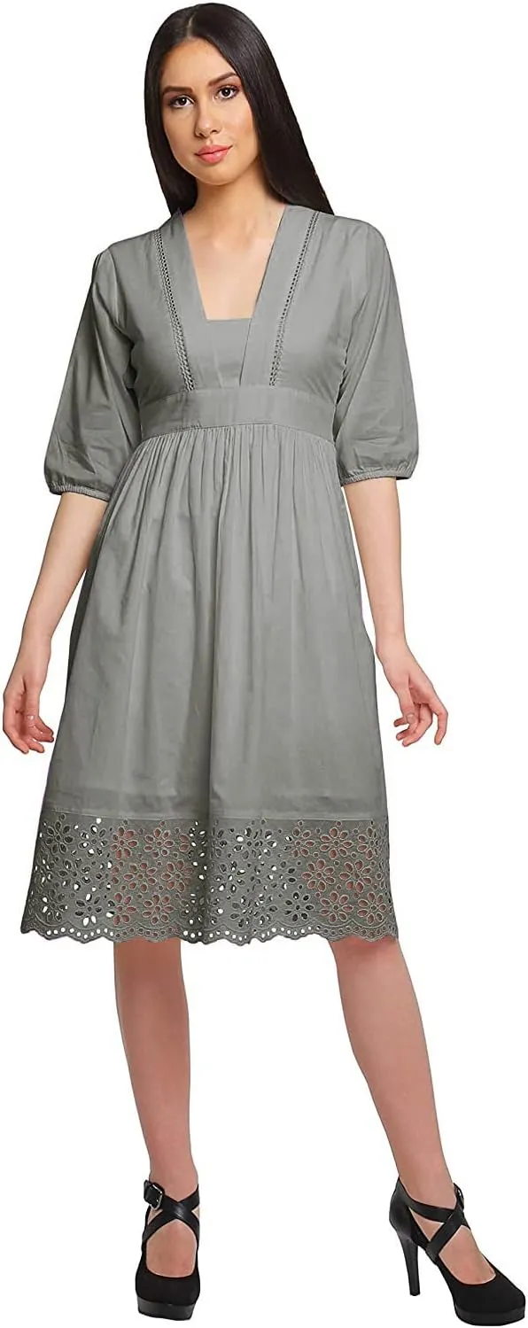 Solid Midi Dress for Women Plus Size Lace Details Clothing Summer Wear