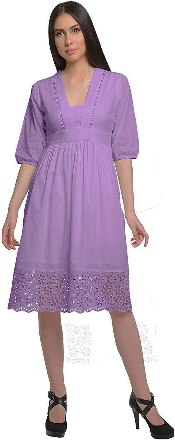 Solid Midi Dress for Women Plus Size Lace Details Clothing Summer Wear