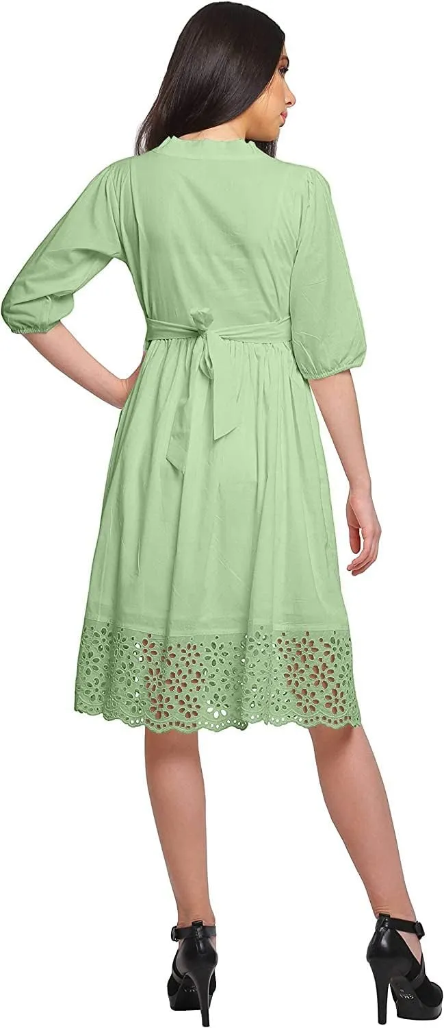 Solid Midi Dress for Women Plus Size Lace Details Clothing Summer Wear