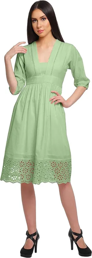 Solid Midi Dress for Women Plus Size Lace Details Clothing Summer Wear