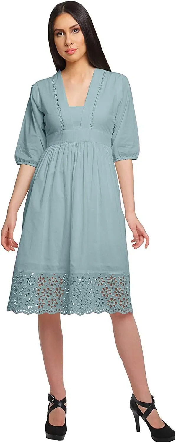 Solid Midi Dress for Women Plus Size Lace Details Clothing Summer Wear
