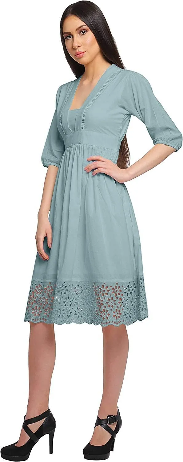 Solid Midi Dress for Women Plus Size Lace Details Clothing Summer Wear