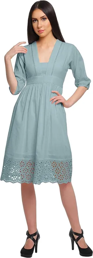 Solid Midi Dress for Women Plus Size Lace Details Clothing Summer Wear