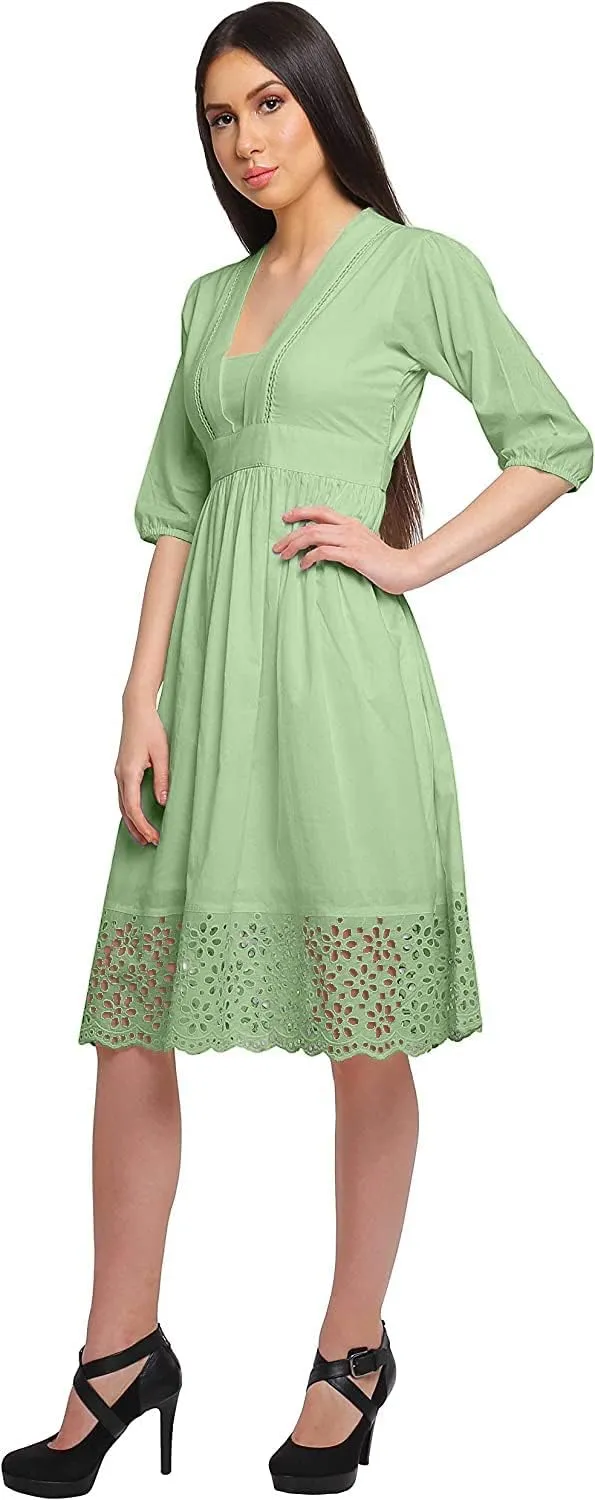 Solid Midi Dress for Women Plus Size Lace Details Clothing Summer Wear