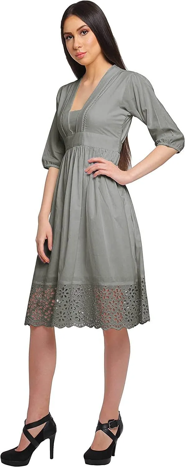 Solid Midi Dress for Women Plus Size Lace Details Clothing Summer Wear