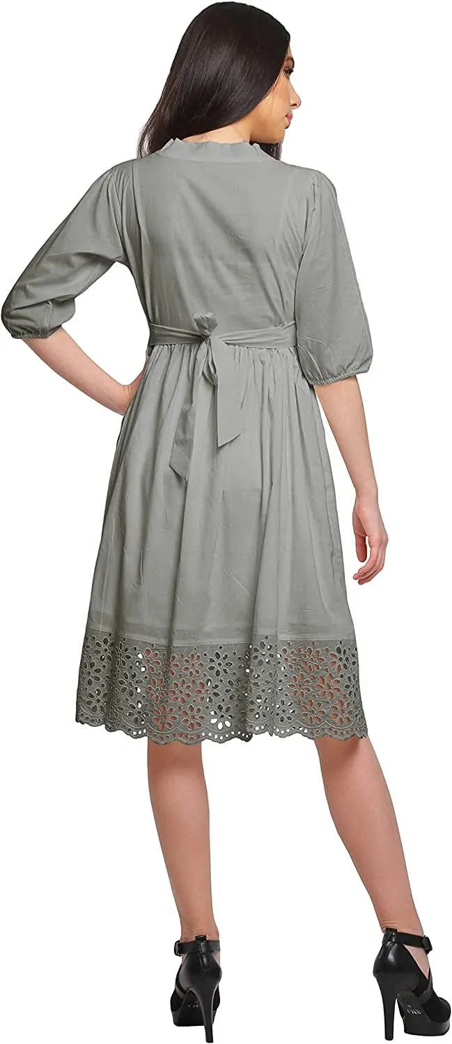 Solid Midi Dress for Women Plus Size Lace Details Clothing Summer Wear