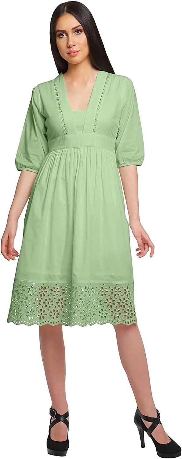Solid Midi Dress for Women Plus Size Lace Details Clothing Summer Wear