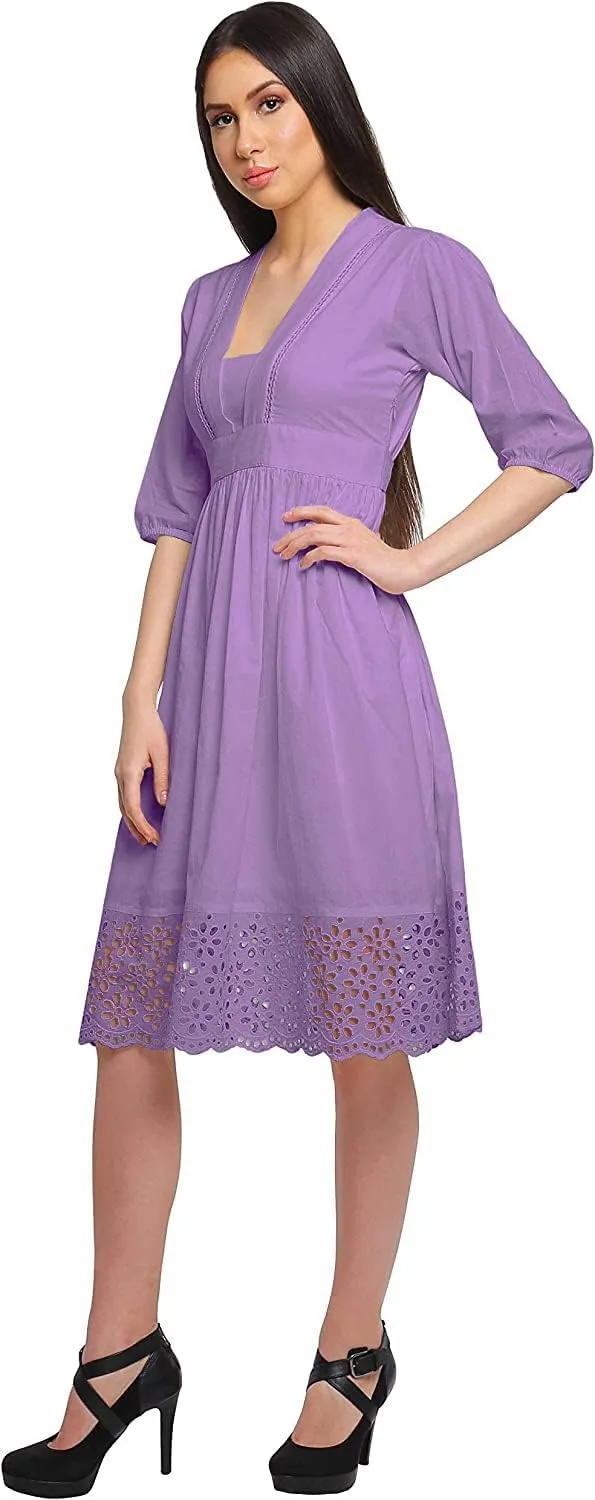 Solid Midi Dress for Women Plus Size Lace Details Clothing Summer Wear