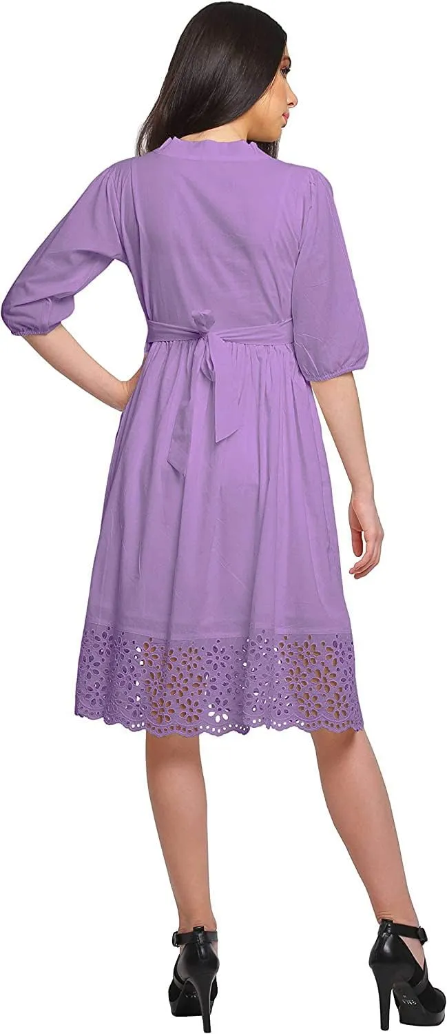 Solid Midi Dress for Women Plus Size Lace Details Clothing Summer Wear