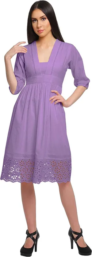 Solid Midi Dress for Women Plus Size Lace Details Clothing Summer Wear