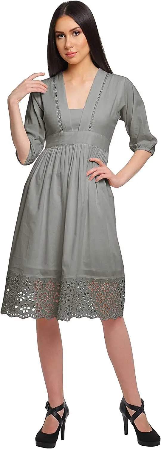 Solid Midi Dress for Women Plus Size Lace Details Clothing Summer Wear