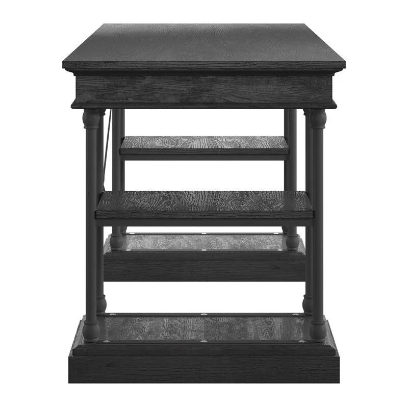 Solid Wood Desk Four Open Shelves Below Provide a Place for Books and Baskets Filled with Essential Supplies