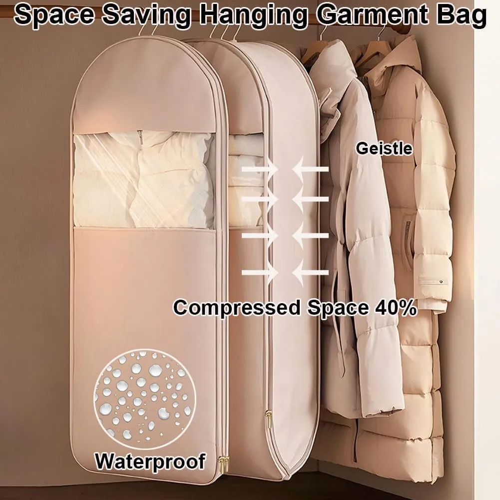 Space Saving Hanging Garment Bag, Space Saving Hanging Protector for Down Coat, Protects Clothes from Wrinkles, Down Coat Compression Dust Cover for Closet Storage (Gray, L)