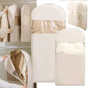Space Saving Hanging Garment Bag with Self Compression Zipper, Space Saver Closet Organizers for Down Coat Suit, Suit Bags for Closet Storage Garment Bags for Travel (Beige - L XL)