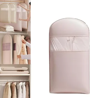 Space Saving Hanging Garment Bag with Self Compression ZipperSpace Saver Coat Storage Bag, Closet Storage Organizer, Dust Cover Wrinkle-Free Coat Bags for Down Jackets Suits Dresses (Pink,L)