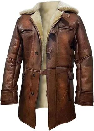 SpazeUp Bane Coat Knight Rises Tom Shearling Leather Coat Hardy Winter Ginger Swedish Brown Trench Leather Duster Coat