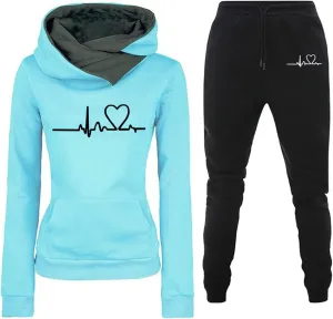 Stessotudo Pant Sets for Women Two Piece Outfits Heart Print Cute Matching Set Long Sleeve Hoodie Plus Size Trendy Sweatsuits