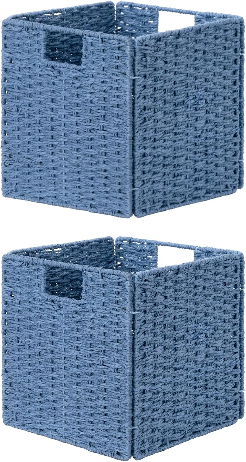 StorageWorks 11 inch Foldable Paper Rope Wicker Baskets for Organizing