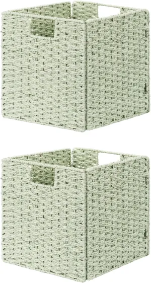 StorageWorks 11 inch Foldable Paper Rope Wicker Baskets for Organizing