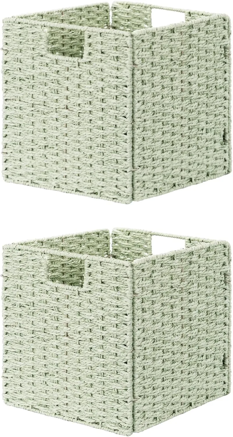 StorageWorks 11 inch Foldable Paper Rope Wicker Baskets for Organizing