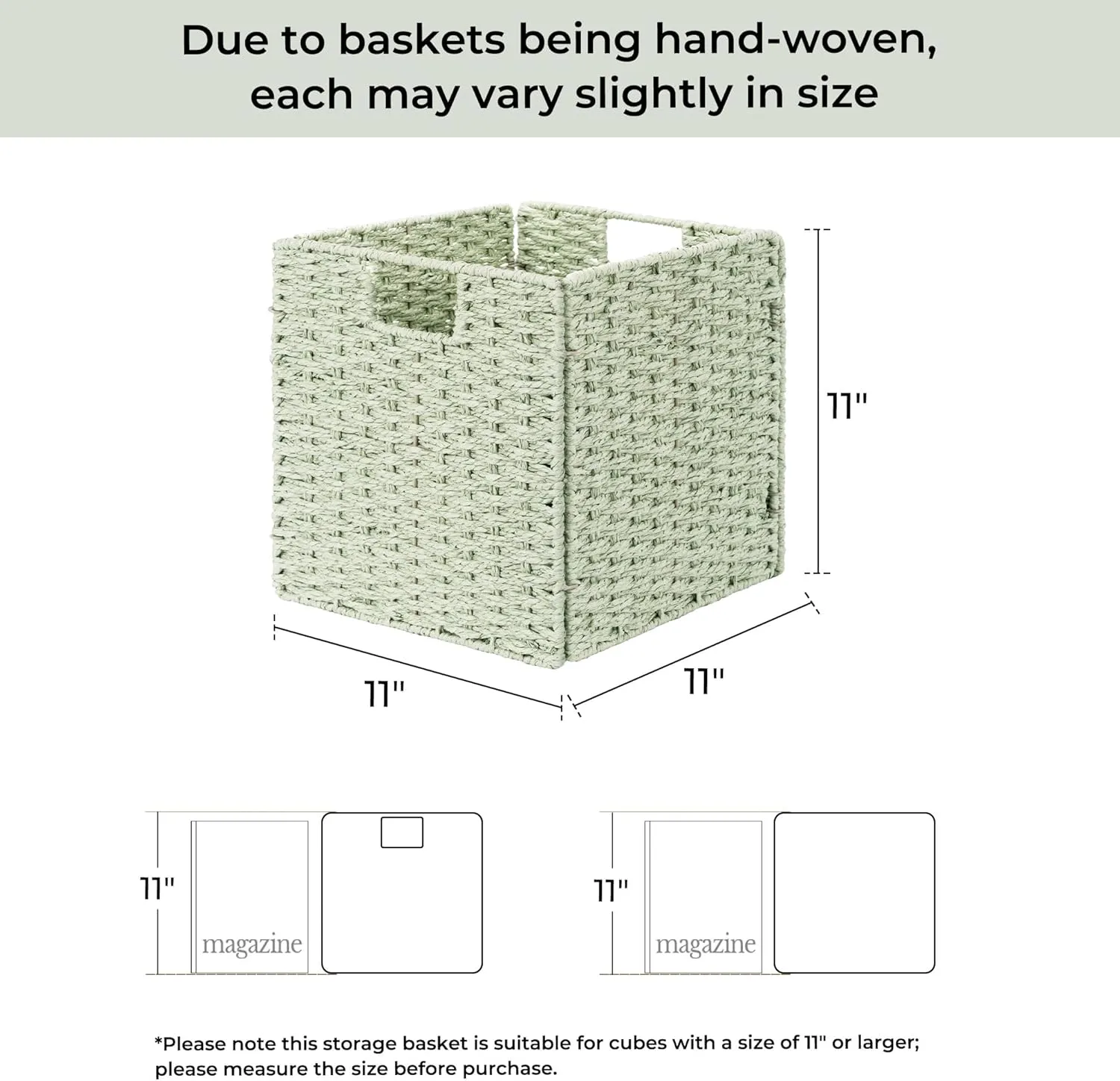 StorageWorks 11 inch Foldable Paper Rope Wicker Baskets for Organizing