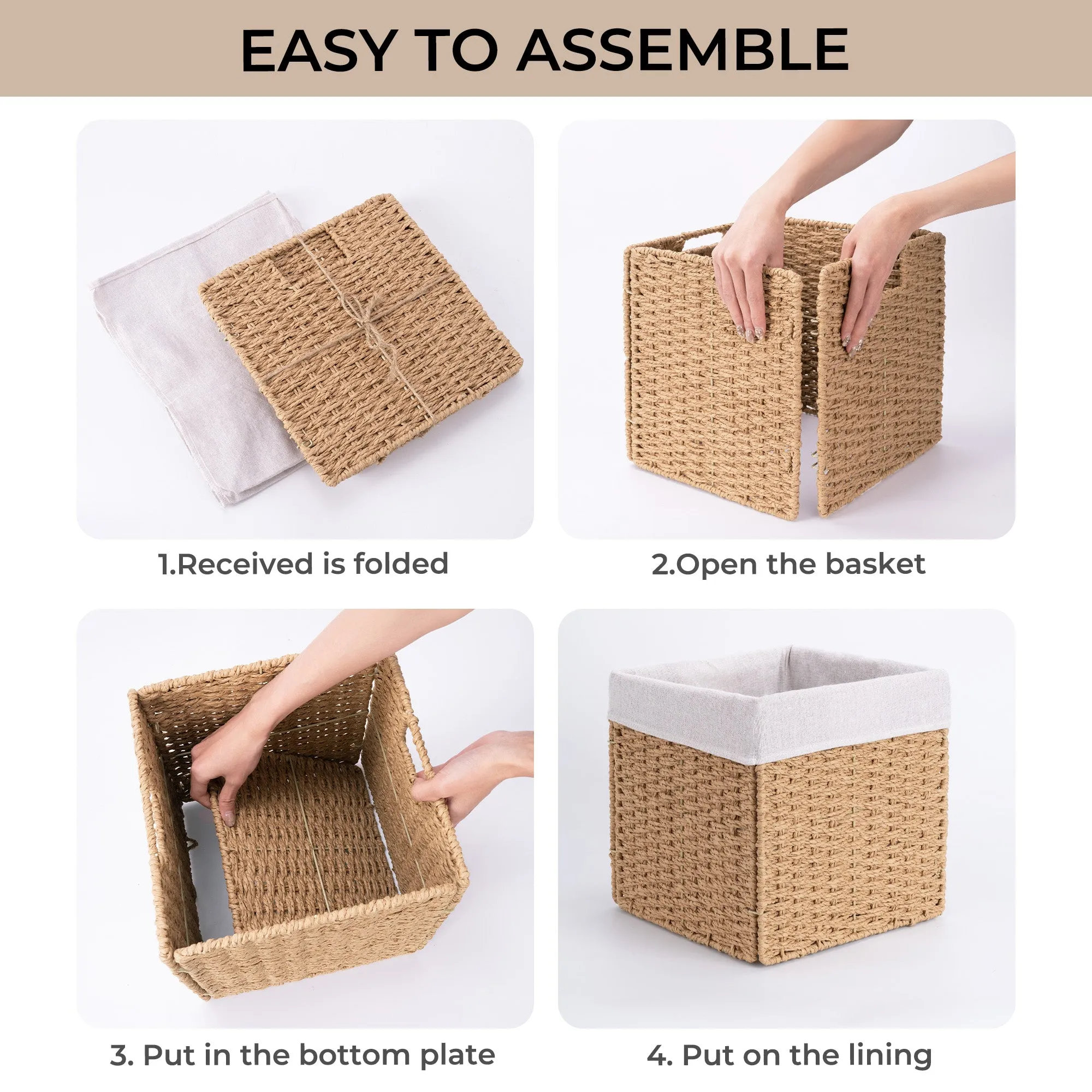 StorageWorks 11 inch Foldable Paper Rope Wicker Baskets for Organizing