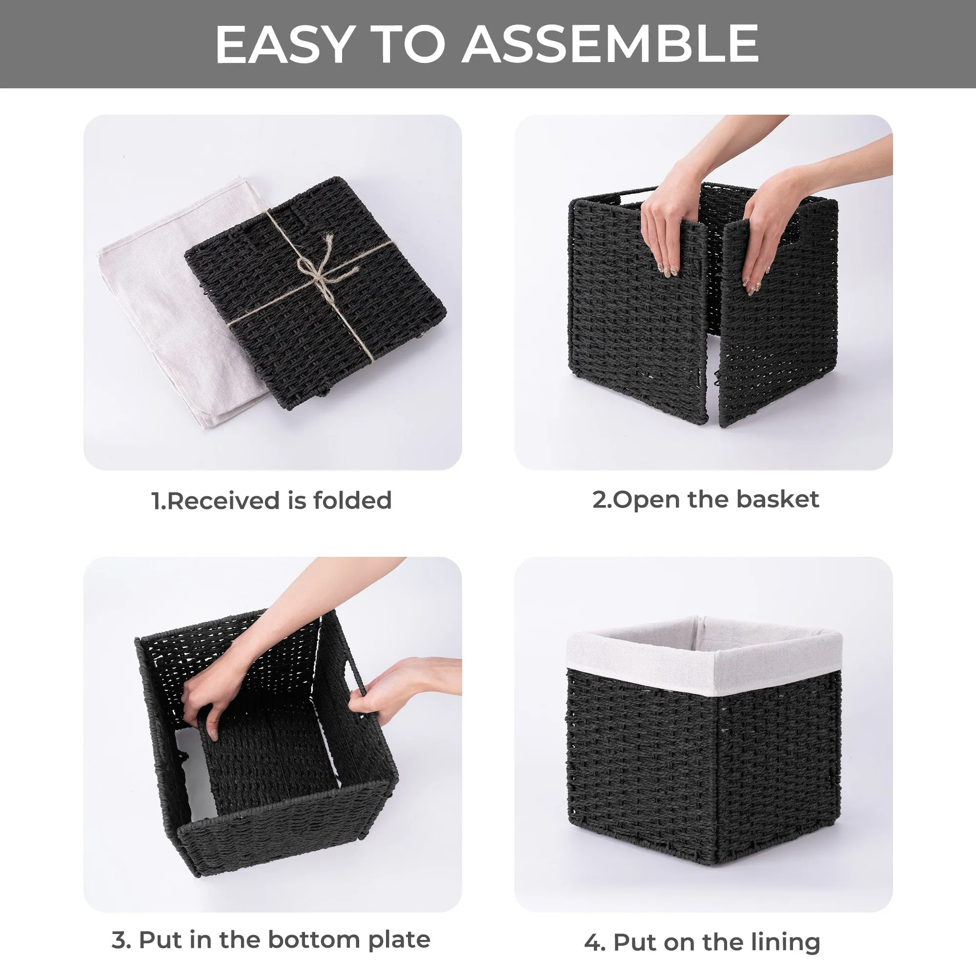 StorageWorks 11 inch Foldable Paper Rope Wicker Baskets for Organizing