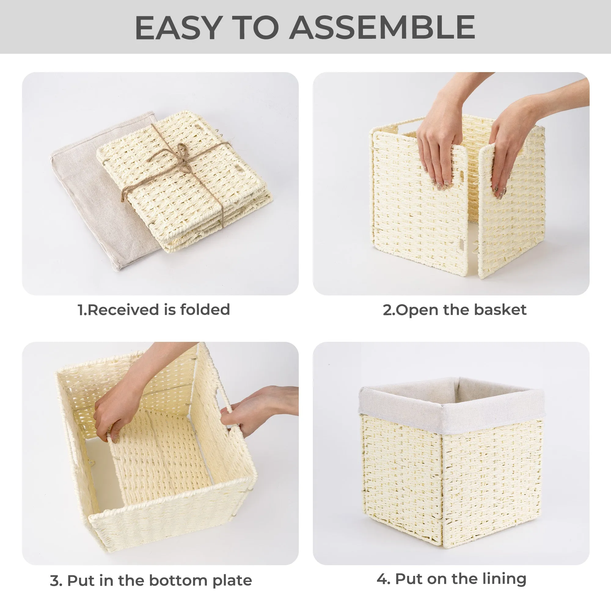 StorageWorks 11 inch Foldable Paper Rope Wicker Baskets for Organizing
