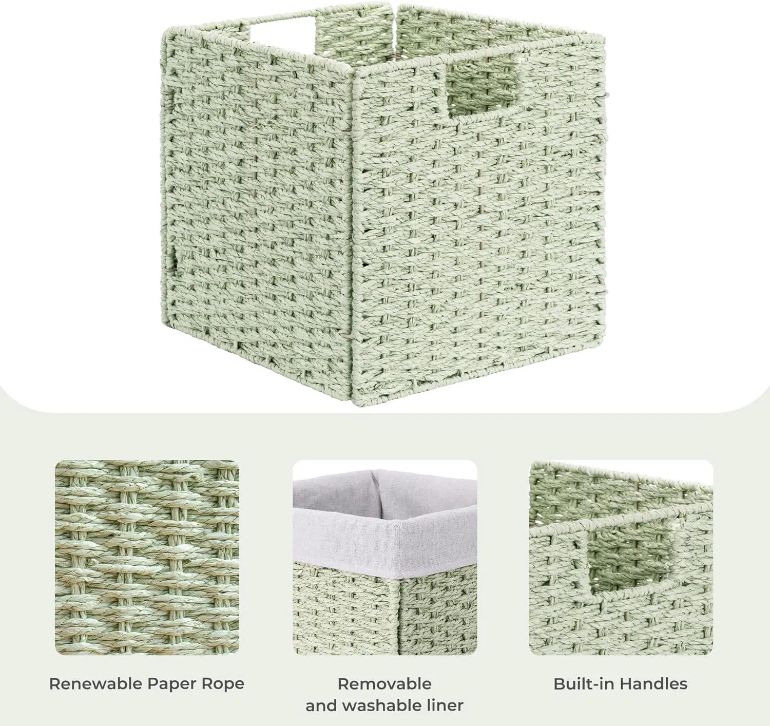 StorageWorks 11 inch Foldable Paper Rope Wicker Baskets for Organizing