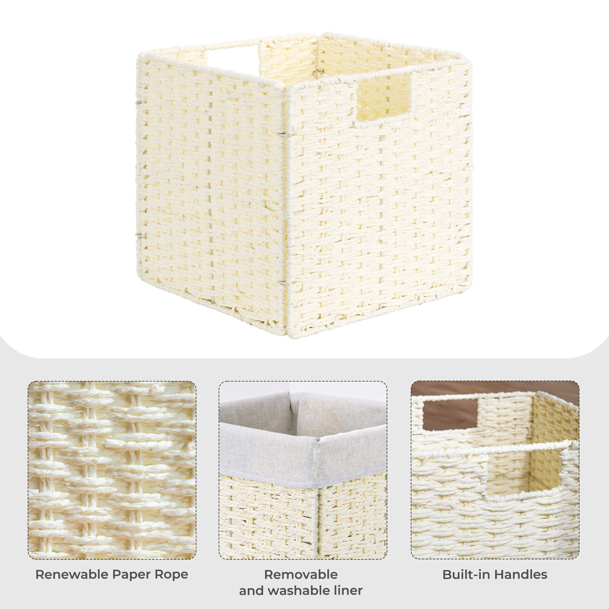 StorageWorks 11 inch Foldable Paper Rope Wicker Baskets for Organizing