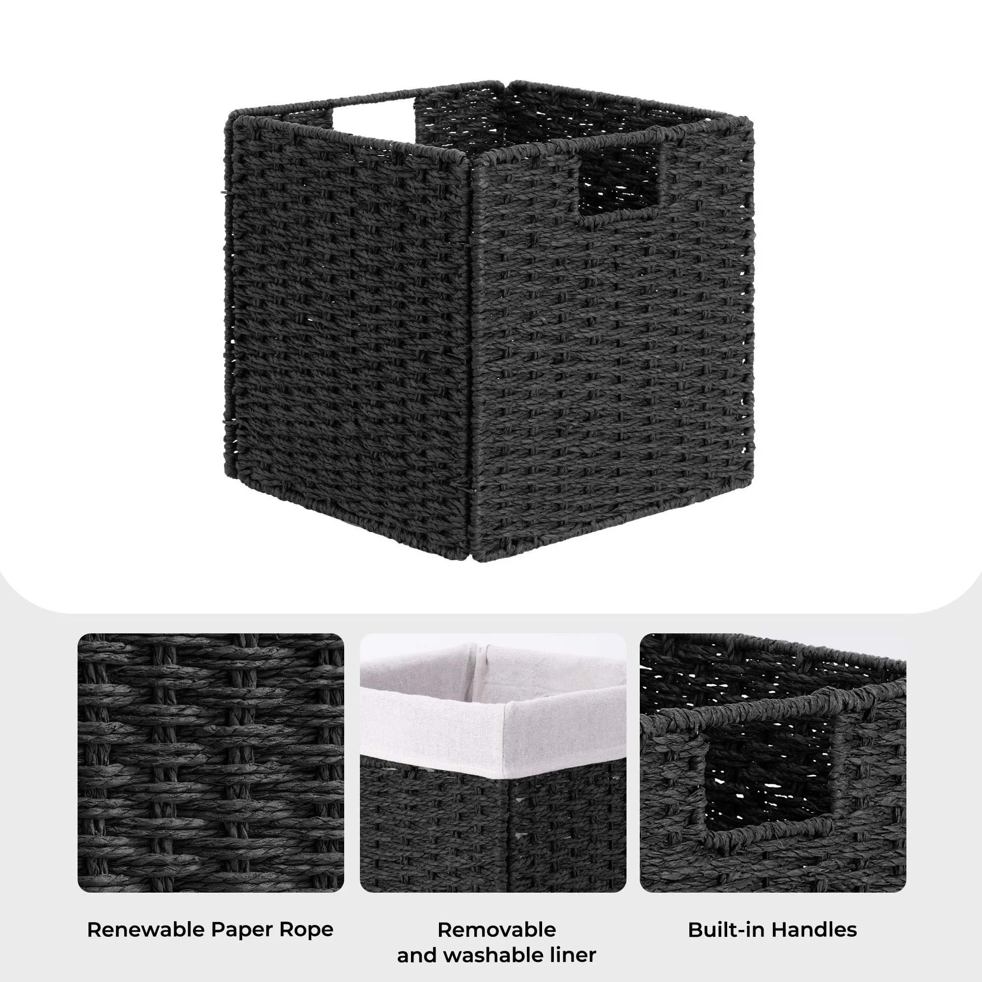 StorageWorks 11 inch Foldable Paper Rope Wicker Baskets for Organizing