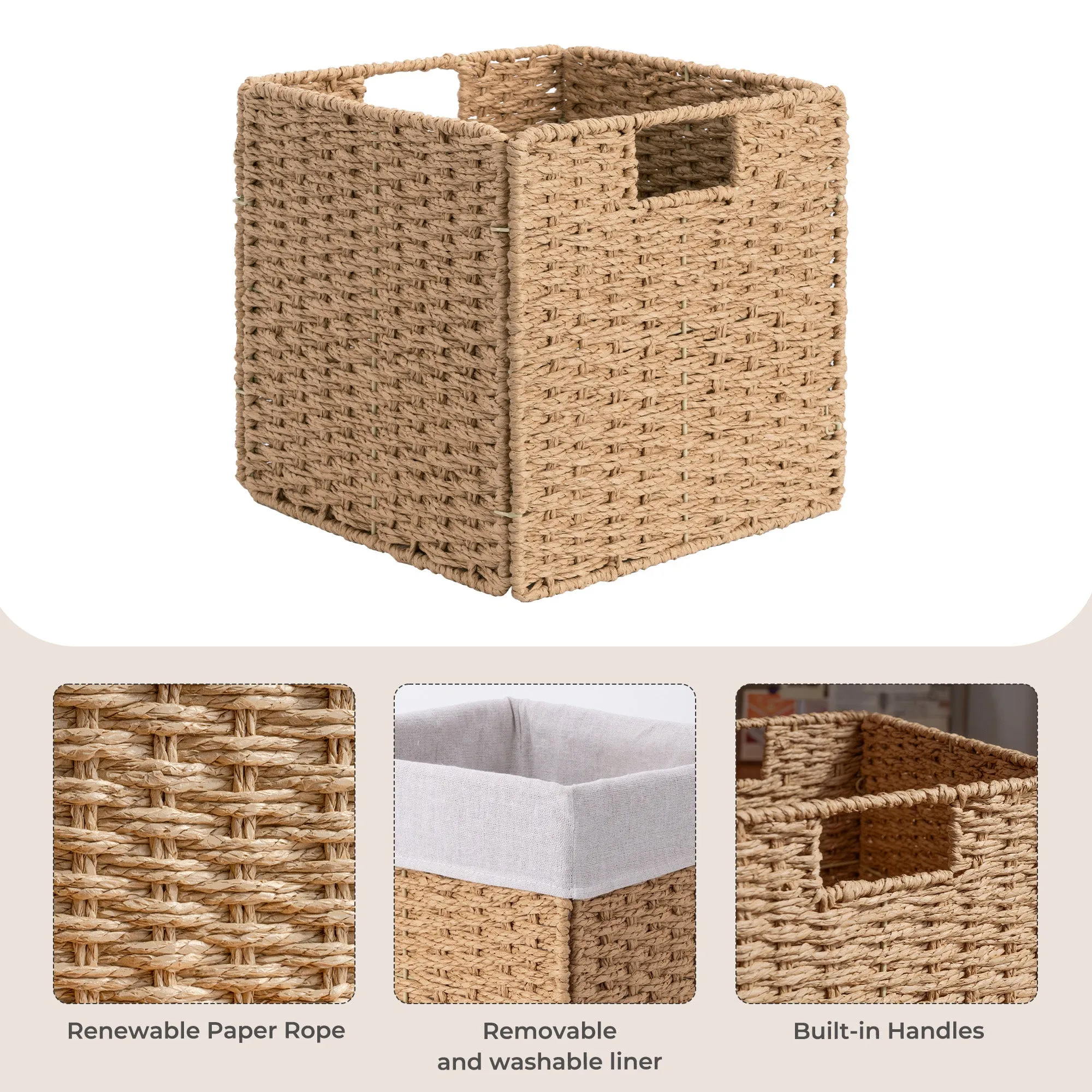 StorageWorks 11 inch Foldable Paper Rope Wicker Baskets for Organizing